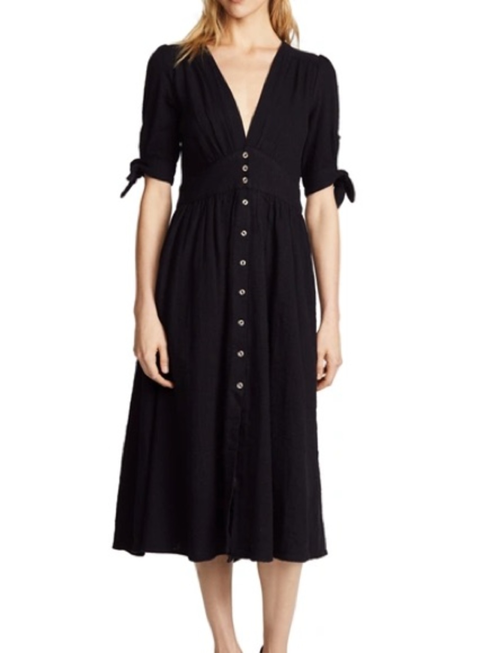 Free People Love of my Life Black Cotton Gauze Midi Dress Size Small